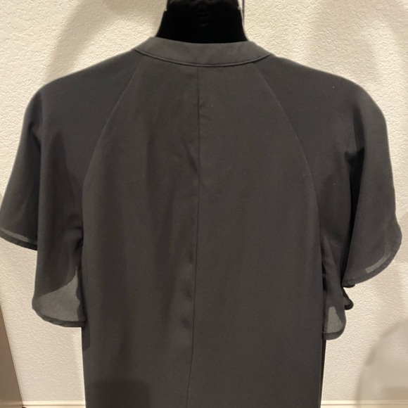 Gap Black flutter sleeve sheath dress, sheer w/liner, sz Small split v-neck neck - Picture 5 of 9